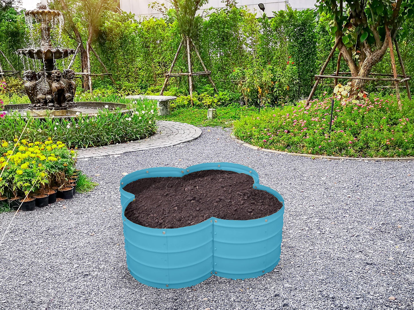 Plant & Plot Galvanized Raised Garden Beds Outdoor // 3×3×1 ft Planter Raised Beds for Gardening, Vegetables, Flowers // Large Metal Garden Box (Teal) // Patented Tool-Free Design