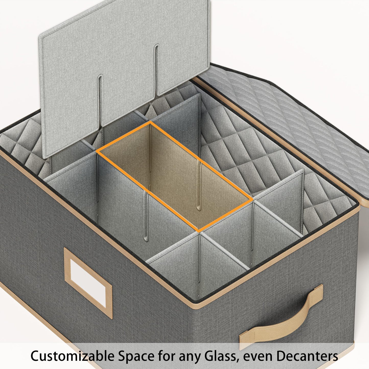 TomVista Wine Glass Storage Box with Dividers, Quilted Hard Shell Organizer for Stemware and Glassware Sets, Ideal for Storage and Moving Supplies, 1-Pack, Grey