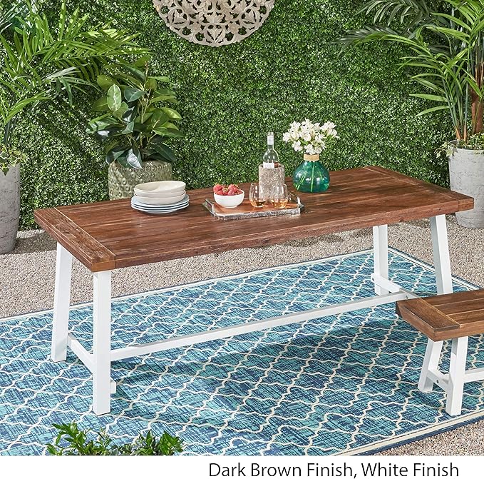 Outdoor Eight Seater Iron Dining Table, Dark Brown and White Finish