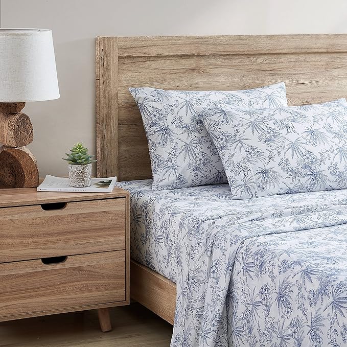 Tommy Bahama - Queen Sheets, Cotton Percale Bedding Set, Crisp & Cool, Stylish Bedding Set (Pen and Ink Palm Blue, Queen)