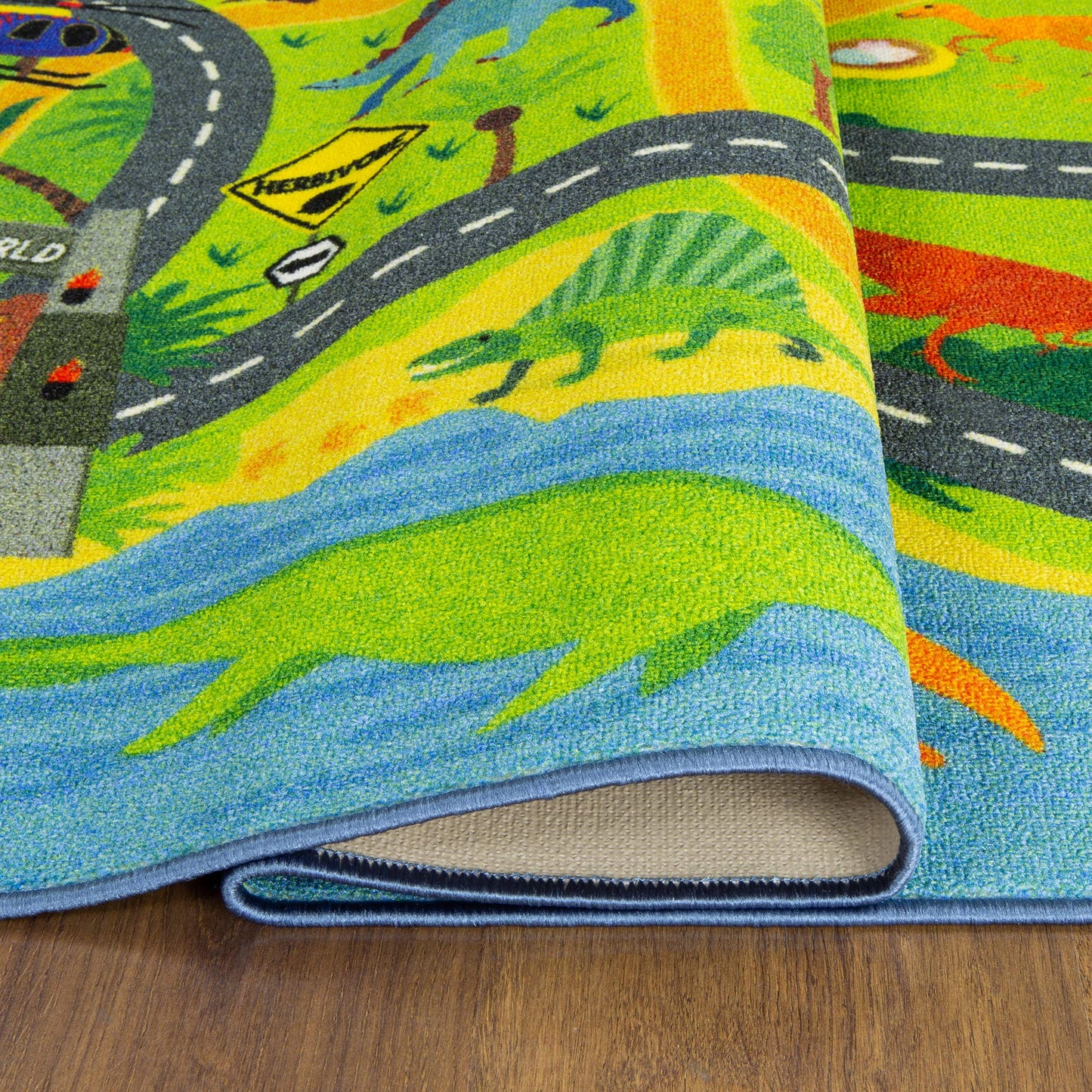 KC Cubs: Educational Rug: Dinosaur World Safari Road Map - 8x10' Playmat - Interactive Play, Activity Area Carpet, Bedroom-Classroom, Baby-Toddler-Kid