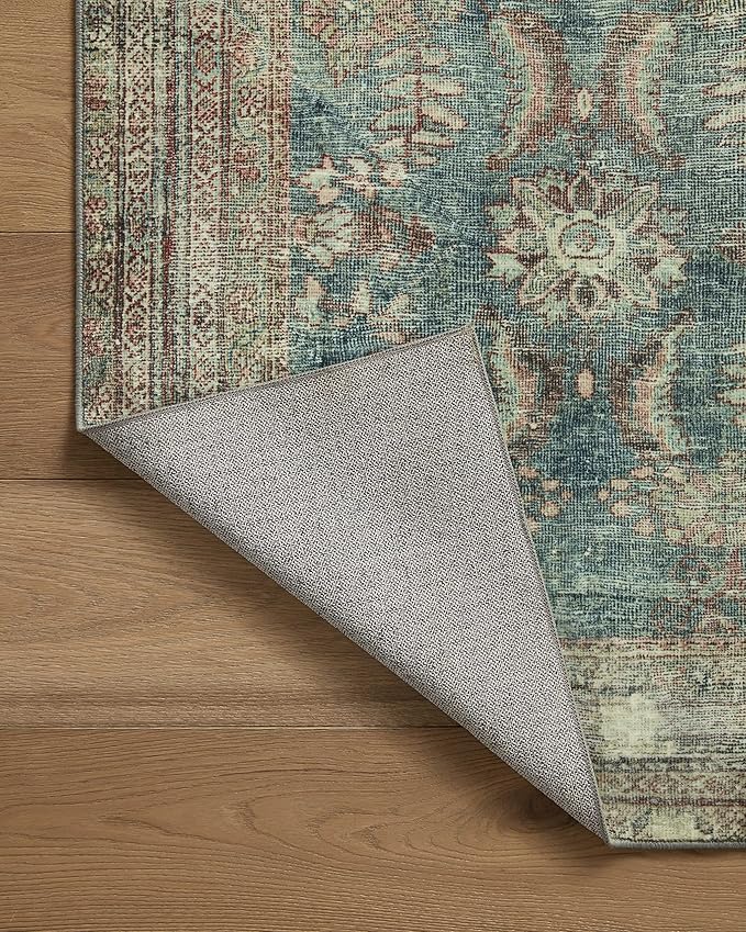 Loloi Magnolia Home by Joanna Gaines Banks Collection BAN-01 Ocean/Spice 2'-3" x 3'-9" .13" Pile Height, Machine Washable, Accent Rug