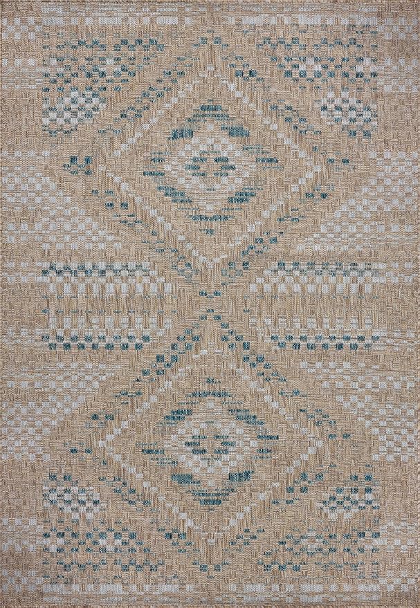 Loloi Amber Lewis Topanga Collection TOP-04 Natural/Aqua 9'-2" x 12'-0" Indoor/Outdoor Area Rug