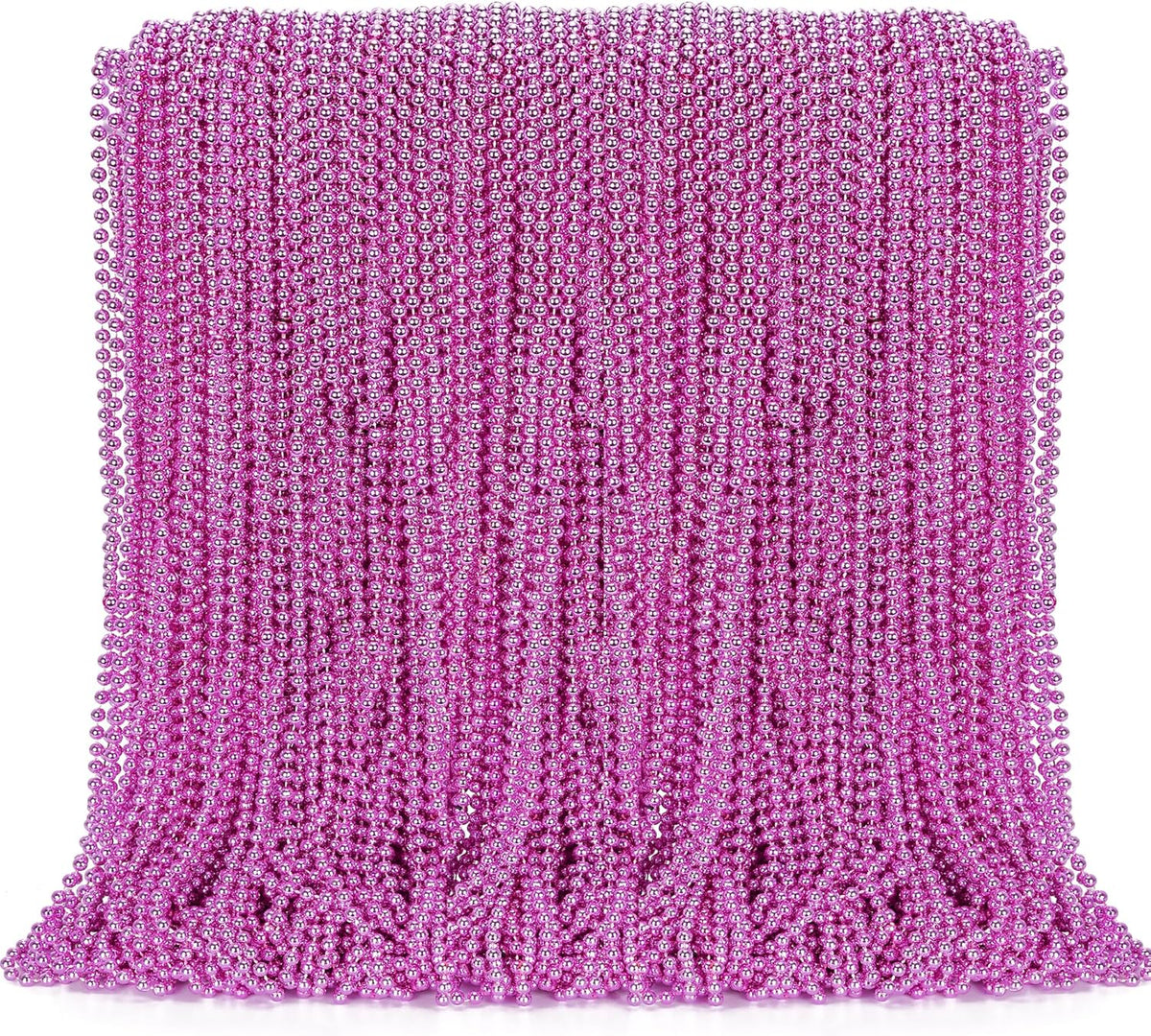 144PCS Bead Necklace, Metallic Pink Mardi Gras Rose Necklaces Bulk, 33" Mardi Gras Round Beaded Necklace Stuff, Festival Parade Throw Accessories Wedding Gender Reveal Party Supplies Decor