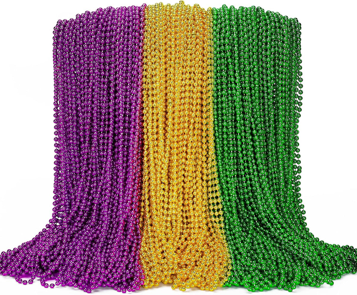 100PCS Mardi Gras Beads, Green Purple Gold Metallic Mardi Gras Beads Necklaces Accessories Bulk, Mardi Gras Carnival Beads Necklace Accessories for Parade Throws Party Decorations Supplies Favors