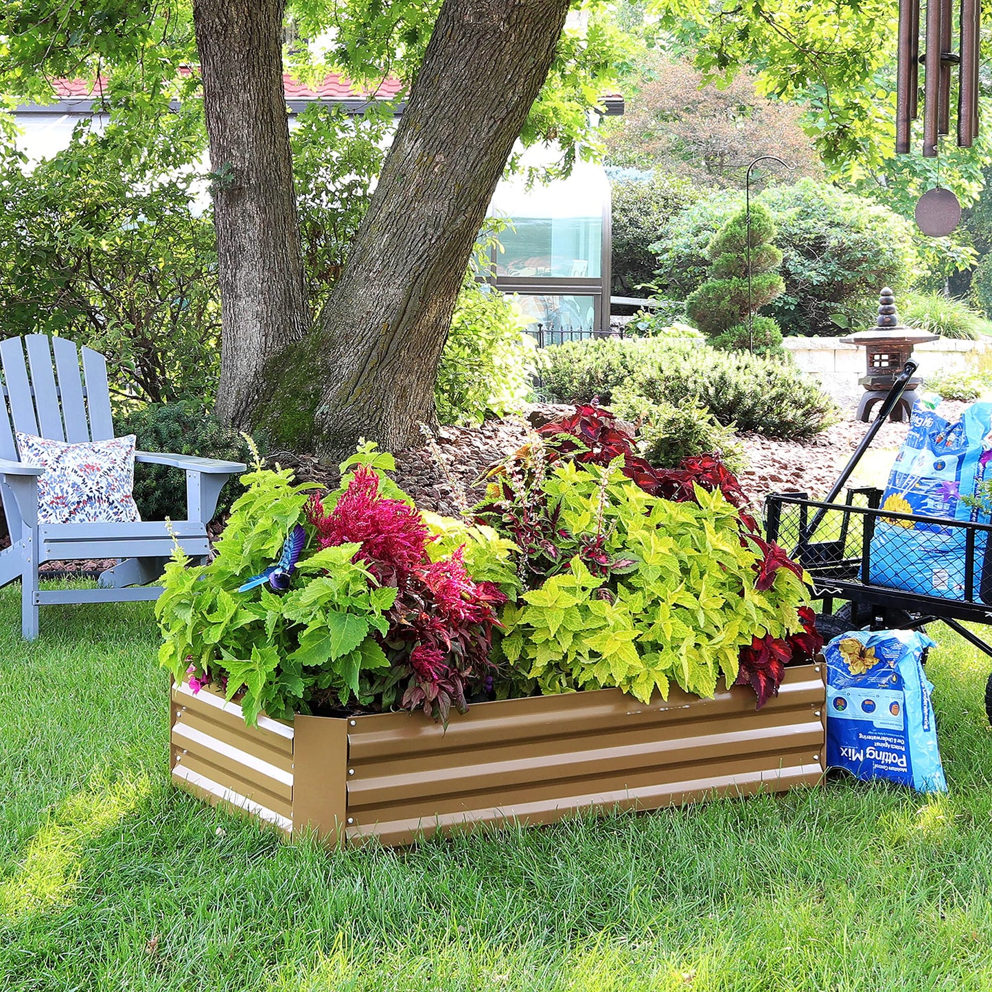 Sunnydaze Galvanized Raised Garden Bed Kit - 4x2x1 ft Outdoor Raised Garden Bed - Metal Planter Box for Vegetables, Flowers, Herbs - Brown - 4' x 2' Rectangle