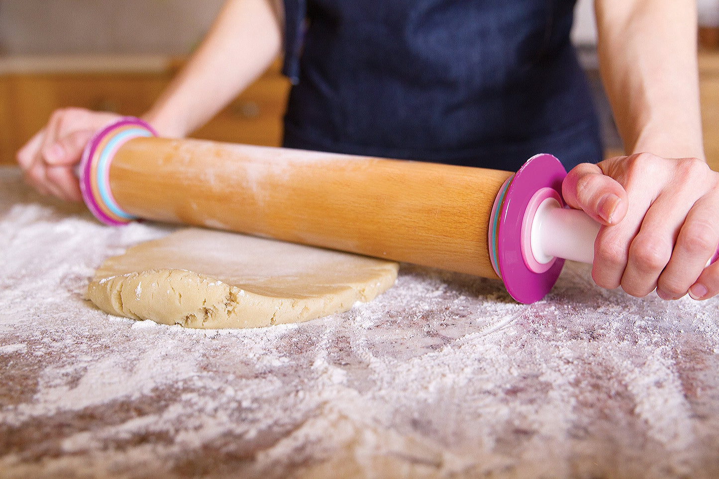Bakelicious Adjustable Rolling Pin, Wood and Nylon Rolling Pin with Thickness Rings, 3.5 x 3.5 x 21.75 inches