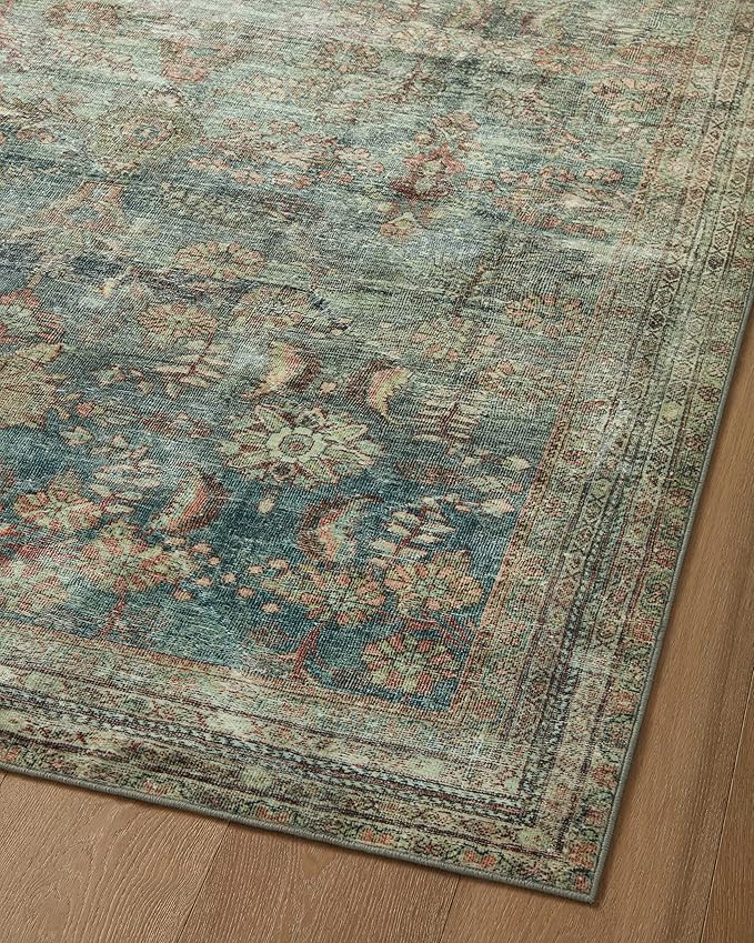 Loloi Magnolia Home by Joanna Gaines Banks Collection BAN-01 Ocean/Spice 2'-6" x 7'-6", .13" Pile Height, Machine Washable, Runner Rug