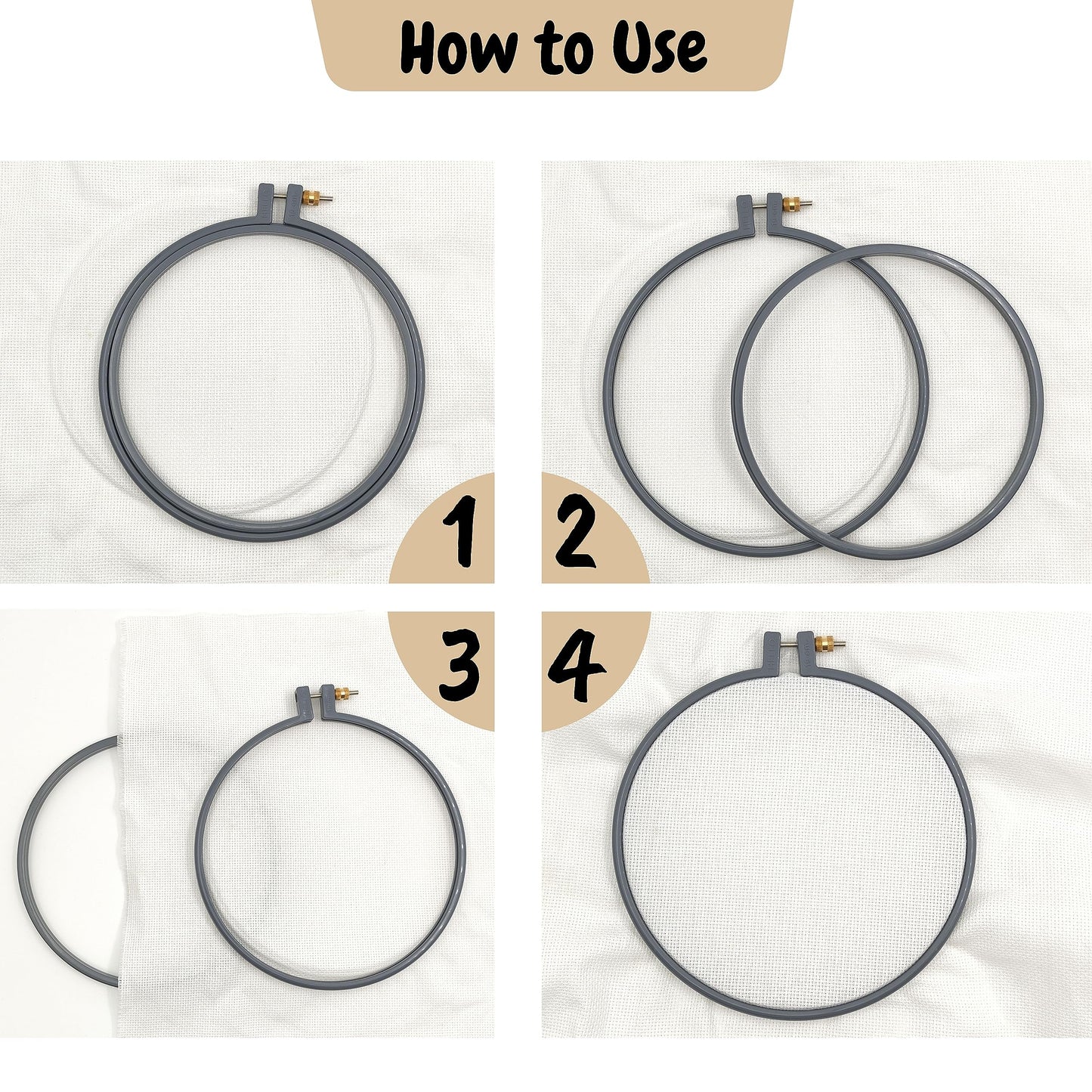 Maker Susan Plastic Embroidery Hoop, Hello Series Cross Stitch Hoops for Beginners, Punch Needle Hoop, Embroidery Frames for Sewing, Needlework (Anthracite Grey, 2 Pcs Set)
