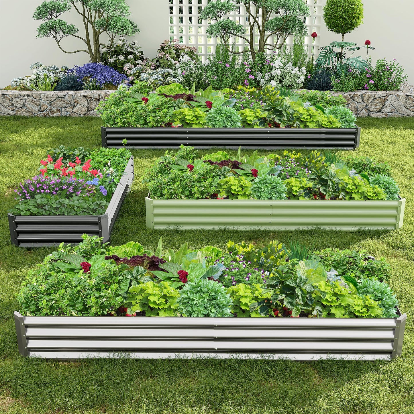 Ayen Guard 2PCS 8x2x1FT Galvanized Raised Garden Bed, Galvanized Planter Raised Garden Boxes Outdoor, Large Metal Raised Garden Beds for Vegetables-Grey