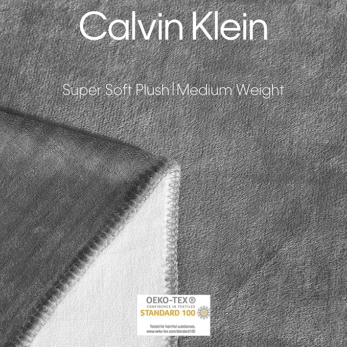 Calvin Klein - Twin Blanket, Super Soft Plush Bedding, Luxury Bed Blanket, Oeko-Tex Certified (Modern Reversible Solid Grey, Twin)