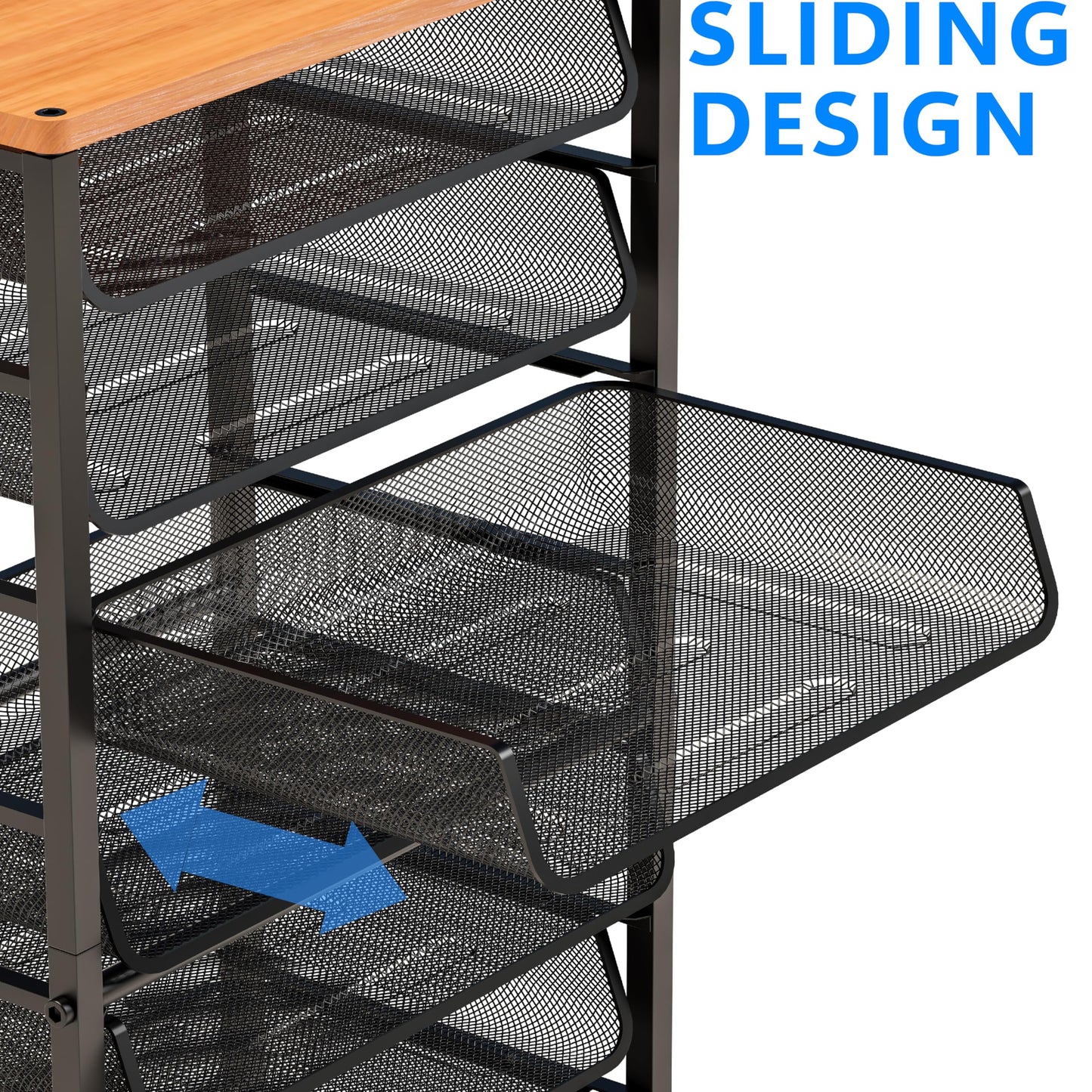 Simple Trending 12 Tier Rolling File Cart,Wood Desk File Organizer with Sliding Trays and Wetal Mesh Paper Letter Storage Multi-Functional Rolling Clutter Cart for Office, Home, School, Black