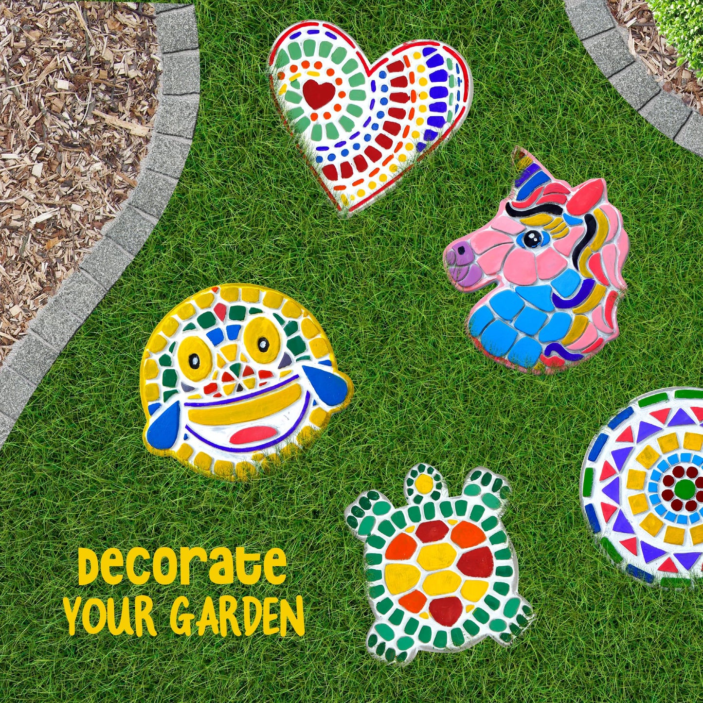 Dan&Darci Stepping Stones Painting Kit for Kids, 5 Paint Your Own Garden Stones with Paints and Brushes, Crafts for Kids Ages 6-8