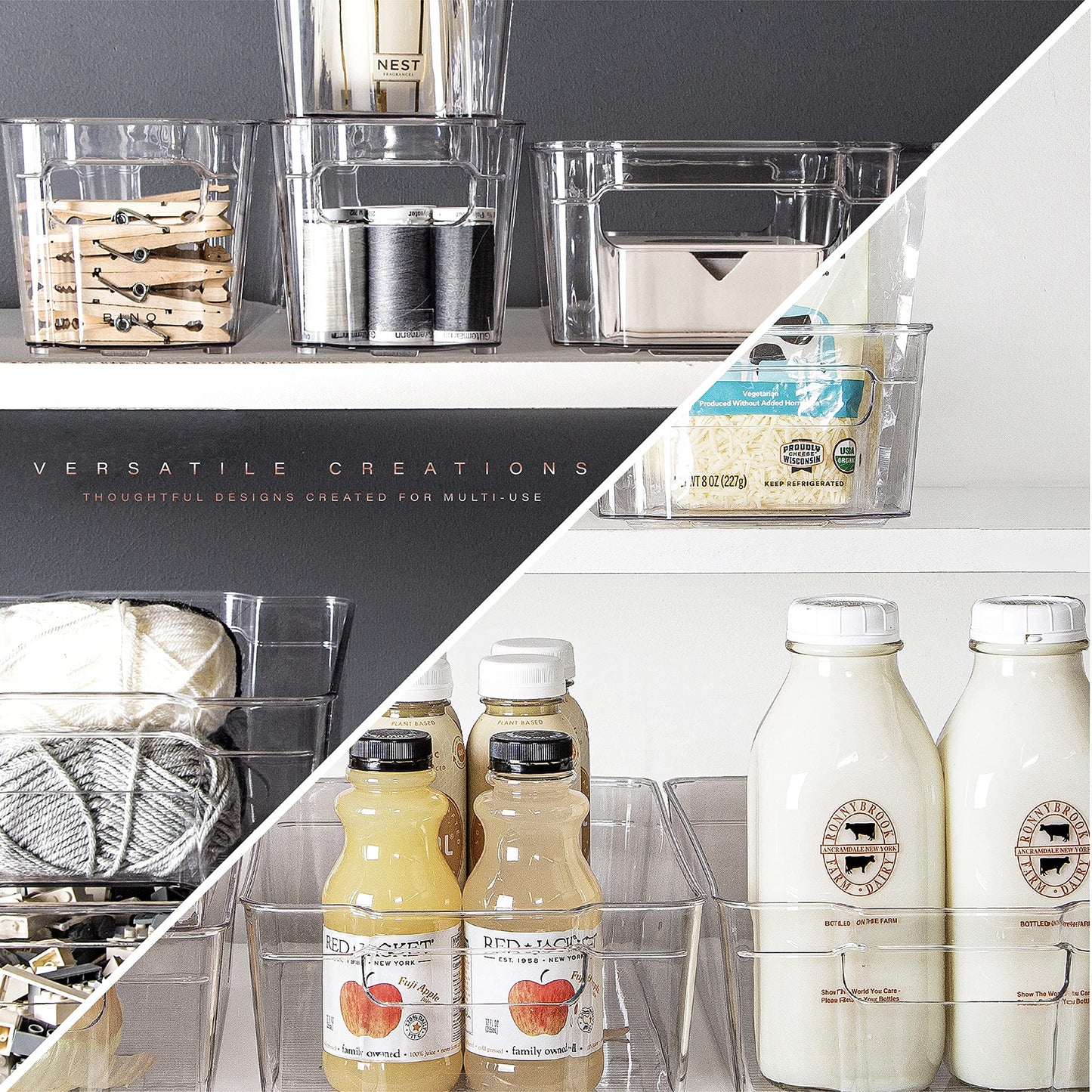 BINO | Stackable Storage Bins, X-Large - 2 Pack | THE STACKER COLLECTION | Clear Plastic | Built-In Handle | BPA-Free | Containers for Organizing Kitchen Pantry | Multi-Use Organizer