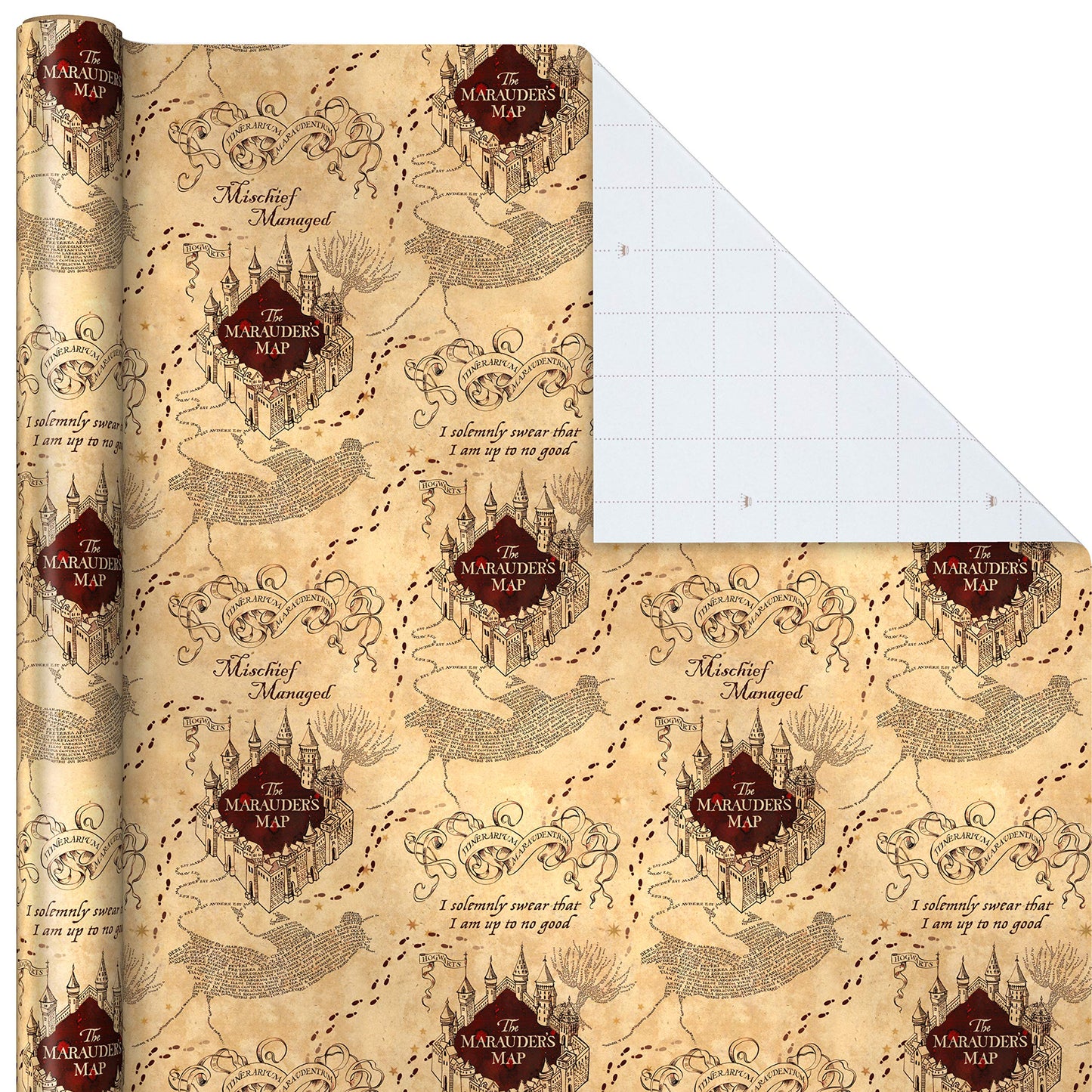Hallmark Harry Potter Wrapping Paper with Cut Lines on Reverse (3-Pack: 60 sq. ft. ttl; Marauder's Map, Hogwarts Crest) for Birthdays, Graduations, Christmas, Valentine's Day, Kids, Fans