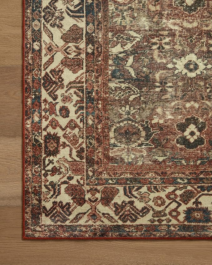 Loloi Magnolia Home by Joanna Gaines Banks Collection BAN-04 Brick/Ivory 2'-0" x 5'-0" .13" Pile Height, Machine Washable, Accent Rug