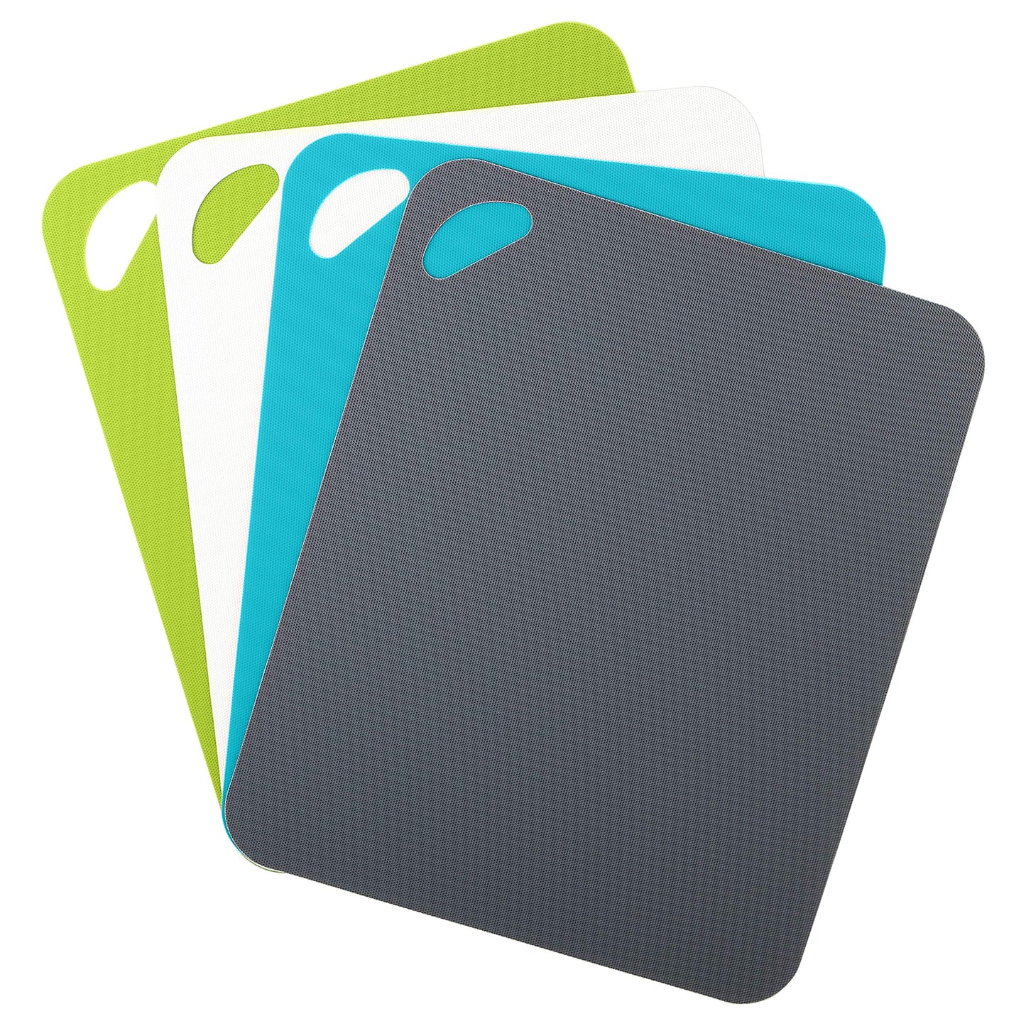 Dexas Heavy Duty Cutting Board Grippmat, Flexible Cutting Boards for Kitchen, Set of 4, Non Slip Plastic Board Cutting Mat 11.5 by 14 inches, Gray, Turquoise, White, Green Set Kitchen Gadgets