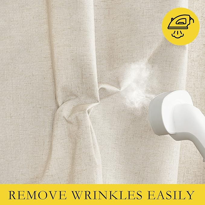 NICETOWN 100% Absolutely Blackout Linen Curtains with Thermal Insulated White Liner, Beige, 62" Wide, 2 Pieces, Privacy Vertical Window Drapes for Office Laundry Living Room Windows 84 inch Long