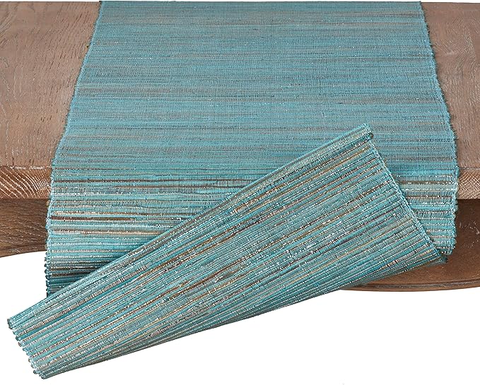 Saro Lifestyle Melaya Collection Shimmering Woven Nubby Table Runner, 16"x72", Turquoise