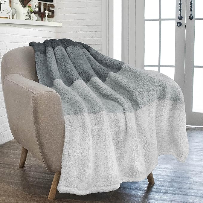 PAVILIA Sherpa Ombre Throw Blanket for Couch | Fuzzy Plush Cozy Microfiber Fleece Couch Blanket | Gradient Decorative Accent Throw | 60x80 Inches Charcoal Grey