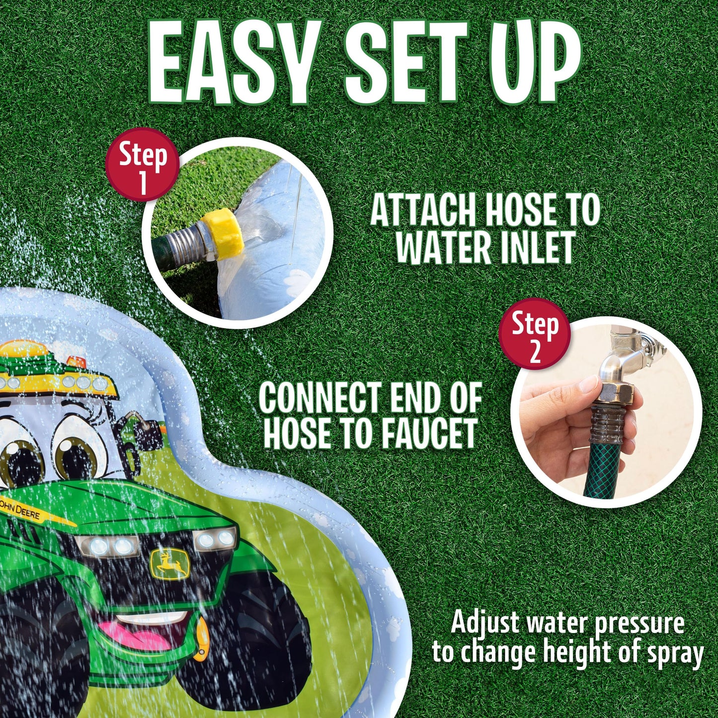 John Deere 3 in 1 Splash Pad Play Sprinkler for Kids and Baby Pool for Learning – Toddler Sprinkler Pool, 60’’ Outside Water Toys