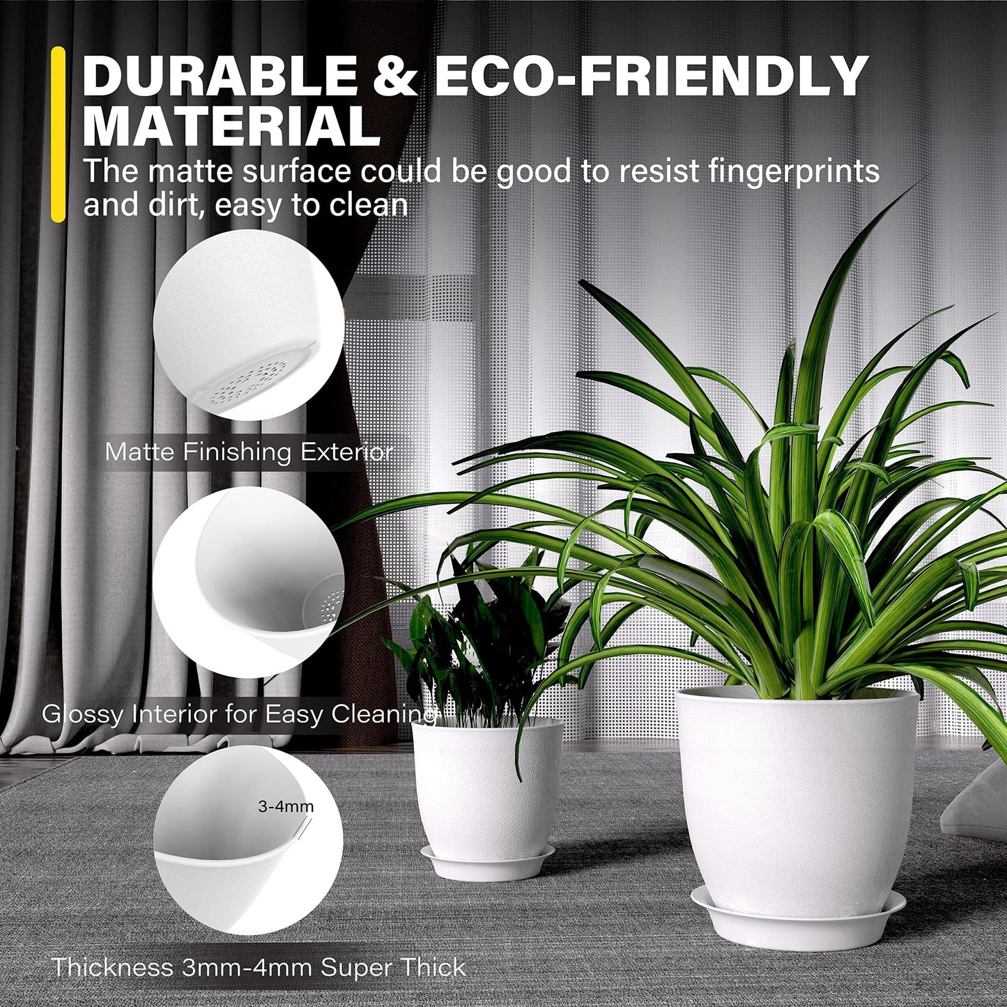 iPower Plant Pots with Drainage-5Pcs Home Decor Flower Pots for Indoor Planter, Plastic Planters, Cactus, Succulents, Herbs and Flower Pot, White, 5 Count (Pack of 1) New