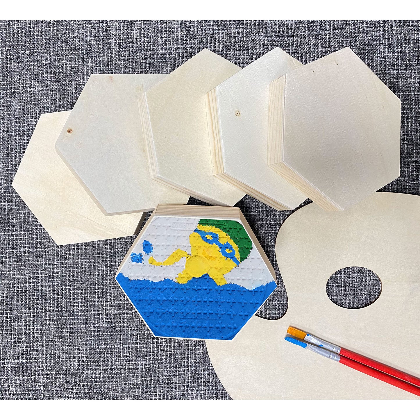 6 Pack Unfinished Wood Canvas Boards for Painting, 4x4.6 in Hexagon Wooden Panels for Crafts