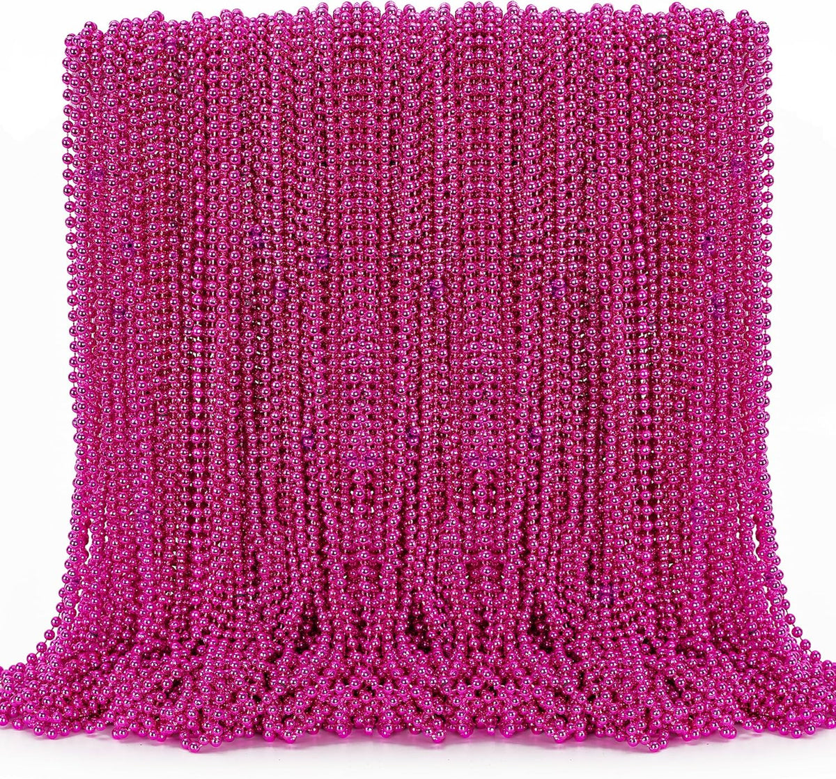 144PCS Bead Necklace, Mardi Gras Pink Bead Necklaces Party Favors, Metallic 33" Mardi Gras Round Beaded Necklace Stuff, Festival Parade Throw Accessories for Wedding Gender Reveal Party Supplies Decor