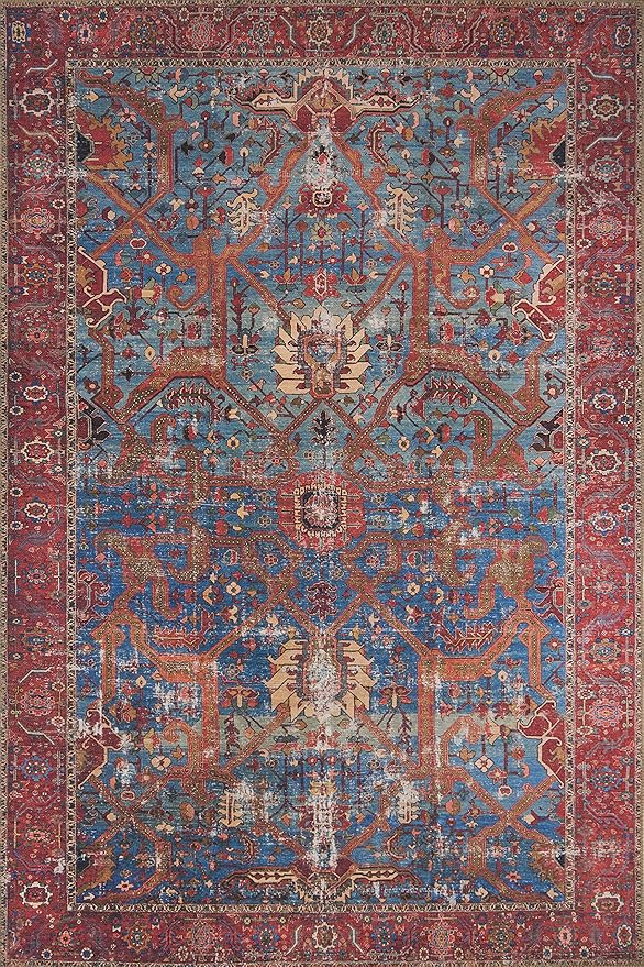 Loloi Loren Collection LQ-10 Blue/Red 7'-6" x 9'-6" Area Rug