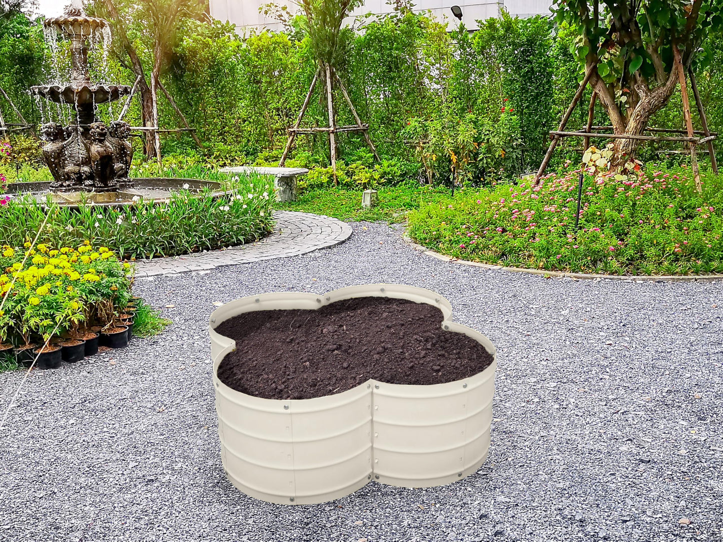 Plant & Plot Galvanized Raised Garden Beds Outdoor // 3×3×1 ft Planter Raised Beds for Gardening, Vegetables, Flowers // Large Metal Garden Box (White) // Patented Tool-Free Design