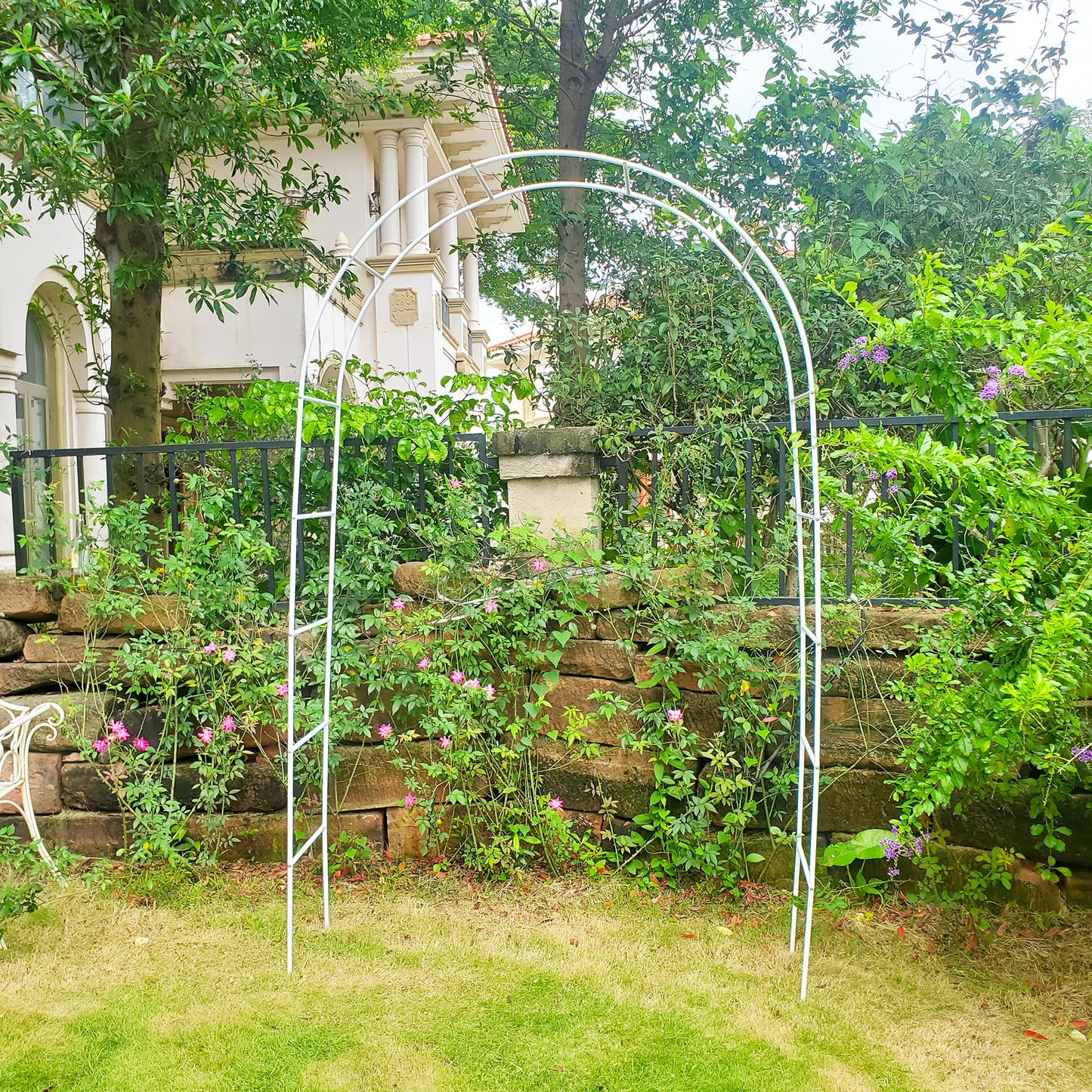 7.9 Ft H x 4.6 Ft W White Metal Pergola Arbor for Various Climbing Plant Wedding Garden Arch Bridal Party Decoration Wide Arbor