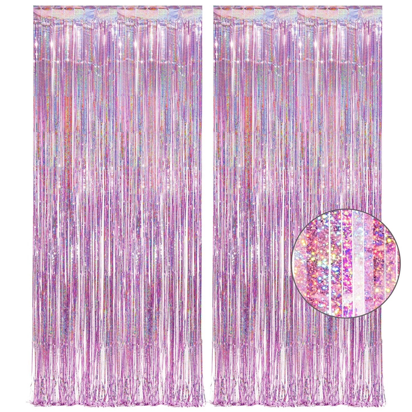 Pink Tinsel Curtain Party Backdrop - GREATRIL Foil Fringe Curtain Lilac Pink Party Streamers for Birthday Girl Themed Party Decorations - 2 Packs