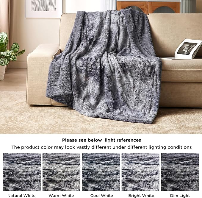 Bedsure Sherpa Fuzzy Throw Blanket - Soft, Warm and Cozy Throw for Women, Plush & Fluffy Faux Fur Blanket for Couch, Sofa and Bed Decor, Tie Dye Design, Grey, 50x60 Inches