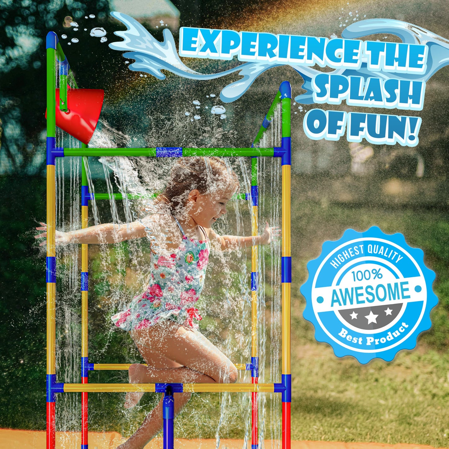 Kids Water Park Sprinkler Tunnel with Dunk Bucket | Outdoor Water Park for Backyard Summer Fun