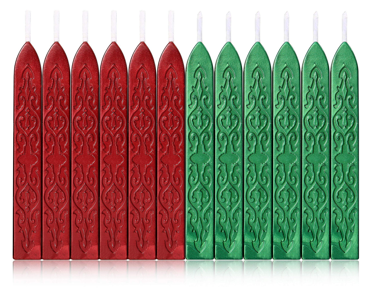 Yoption 12 Pcs Sealing Wax Sticks with Wicks, Antique Metallic Green Red Totem Fire Manuscript Seal Wax for Wax Seal Stamp (Metallic Green+Metallic Red)