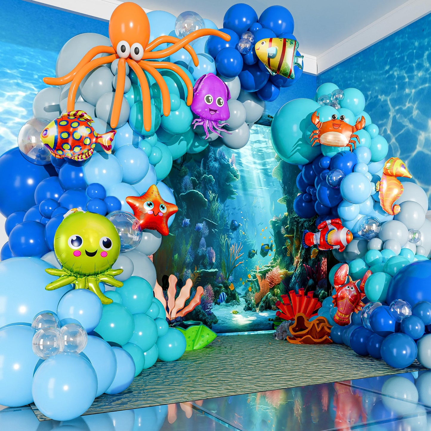 ALL-IN-1 Ocean Balloon Arch Kit with BONUS Under the Sea Animals (9x) - Under the Sea Balloon Arch Kit for Ocean Themed Party Decorations, Nemo Birthday Decorations, Under the Sea Decorations