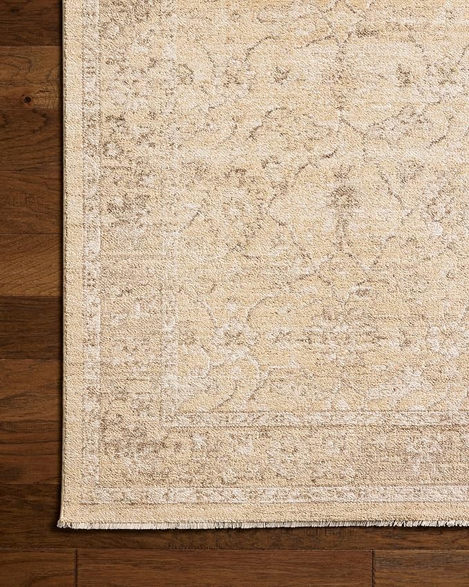Loloi Chris Loves Julia Palma Collection PLM-10 Wheat/Bark 2'-3" x 3'-10" Fringe Accent Rug Vintage Style Boho Living Room Bedroom Carpet