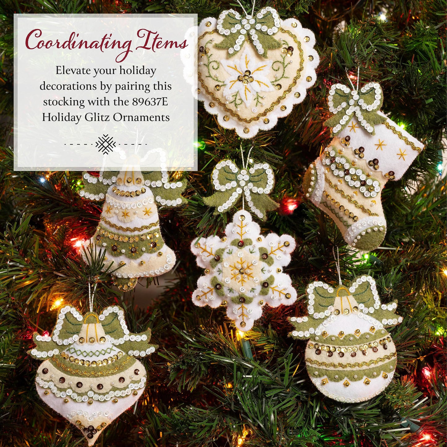 Bucilla Felt Applique 18" Stocking Making Kit, White Poinsettia Santa, Perfect for DIY Arts and Crafts, 89602E