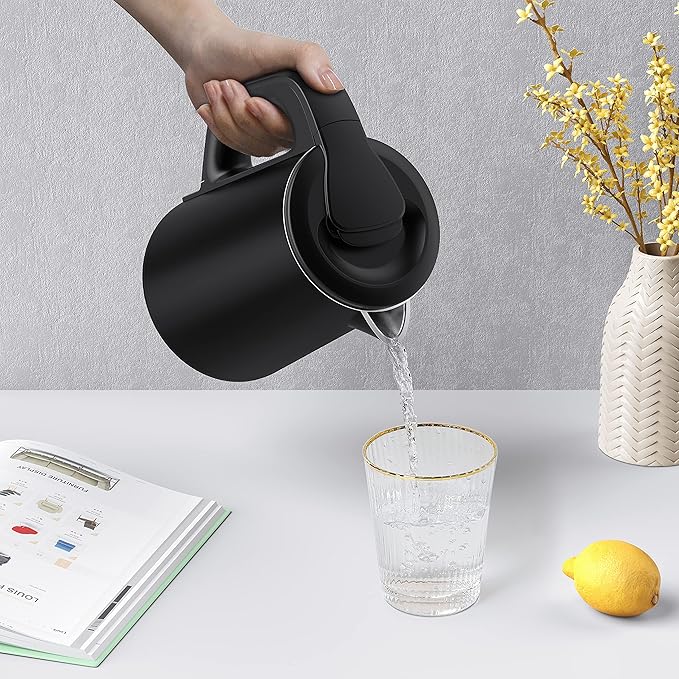 Portable Electric Kettle, 27oz/0.8L Stainless Steel Travel Kettle with Auto Shut-Off (Black)