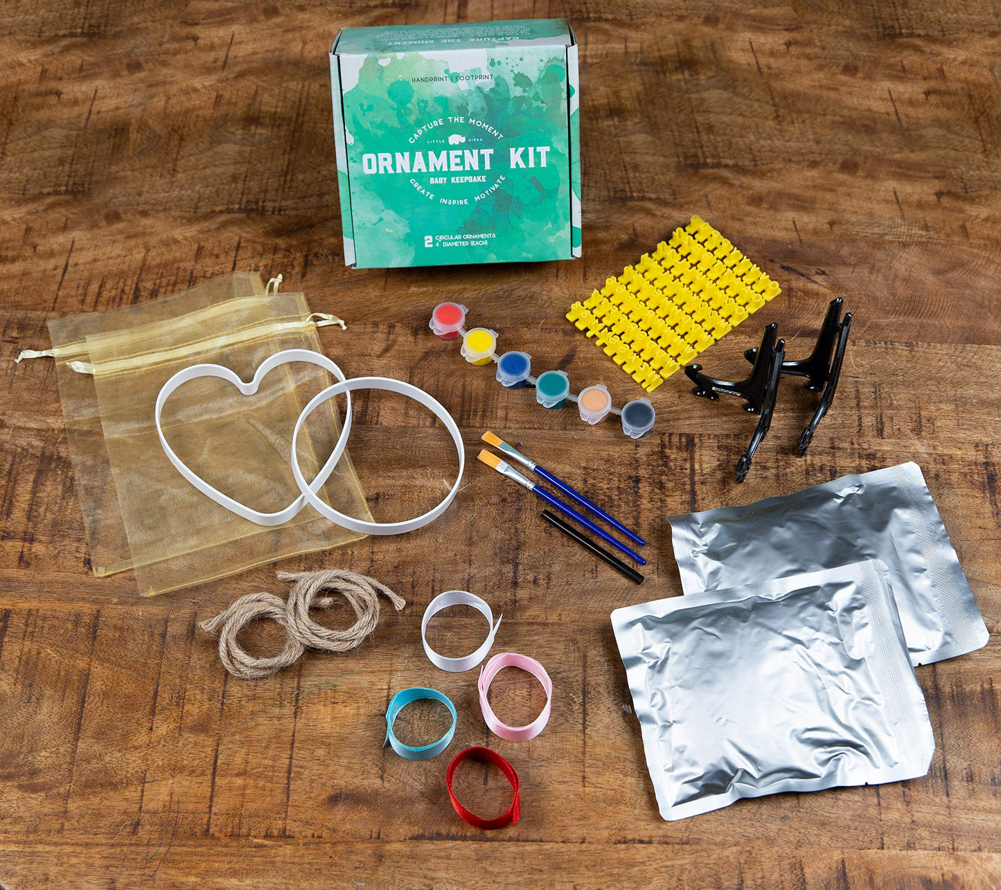 Little Hippo Baby Ornament Keepsake Kit (Newborn Bundle) - 2 Easels, 4 Ribbons & Letters! Handprint and Footprint Clay Casting Kit for Baby Shower Gifts, Boys & Girls
