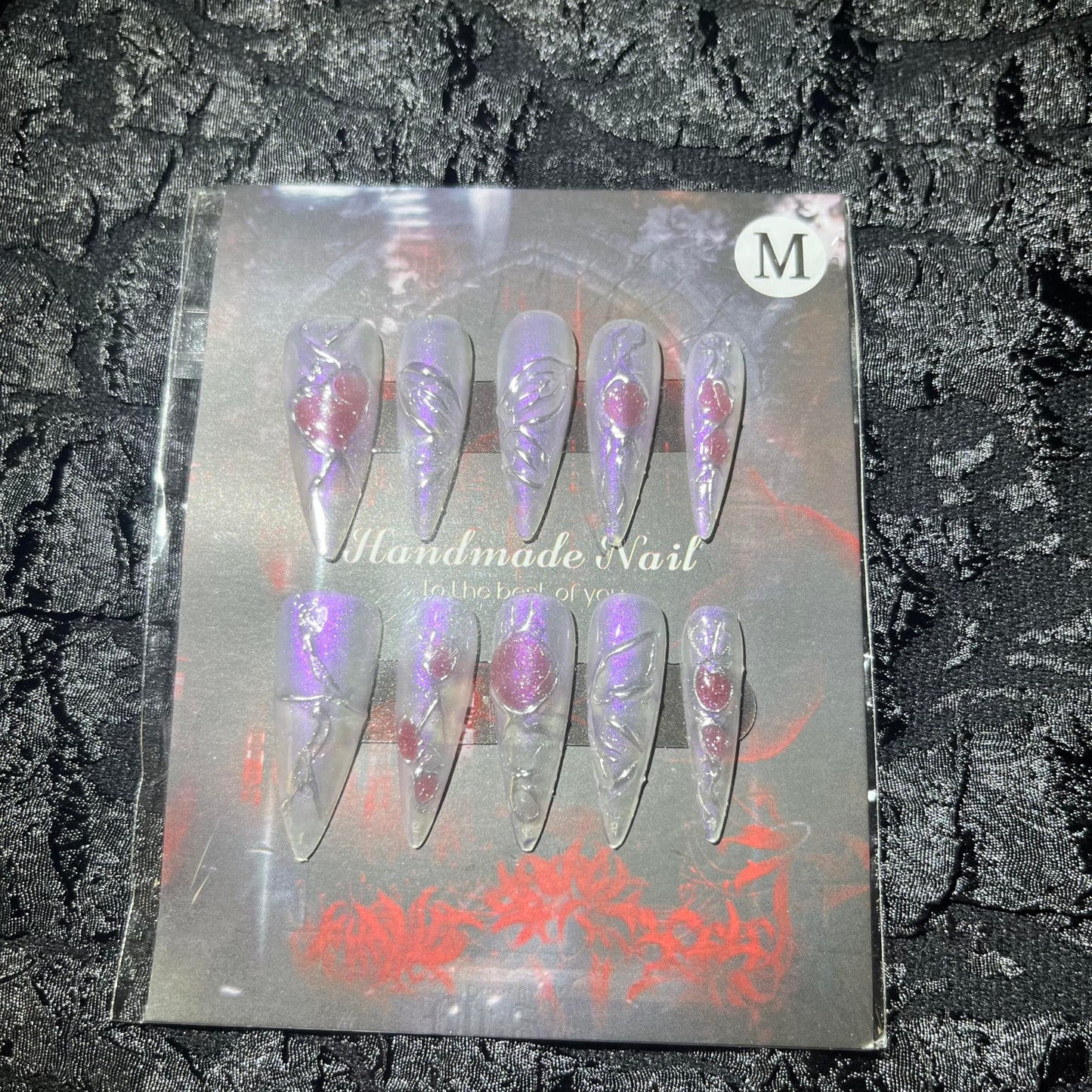 Press on Nails Handmade Nails 10Pcs Gothic Style Manual Nail Art Violet Fake Nails for Women Party Holiday Photo 3.0CM Size S