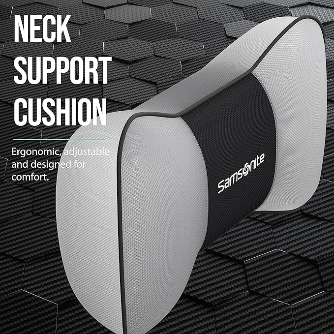 Samsonite Neck Pillow for Car – Ergonomic Memory Foam Headrest Cushion – Car Seat Support for Driving Comfort – Compact Neck Rest – Travel Pillow for Long Road Trips