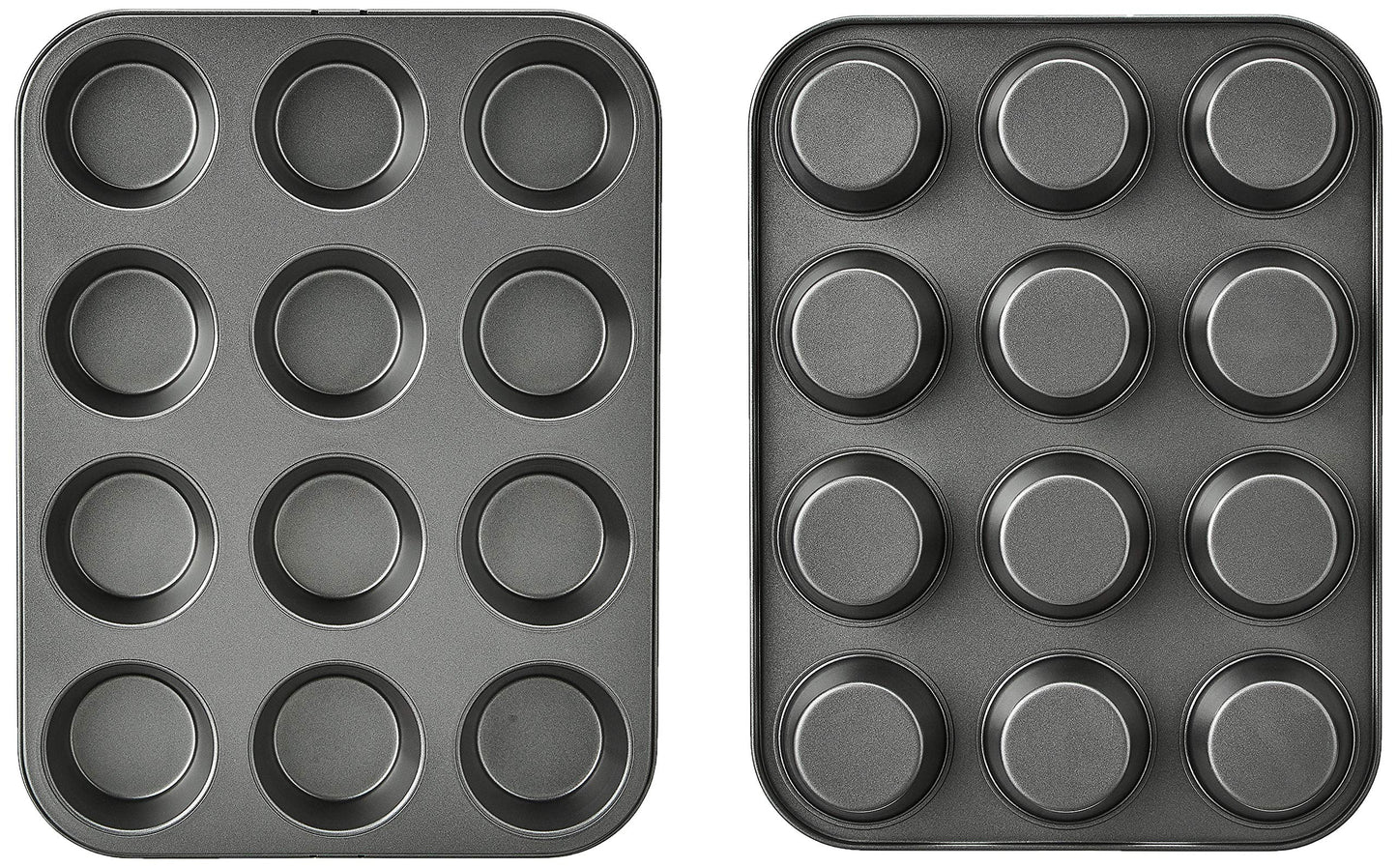 Amazon Basics Nonstick Muffin Pan, Set of 2, Sturdy, Oven Safe, Bakes Evenly, Easy to Clean, 12 Cups, Gray, 13.9x10.55x1.22"