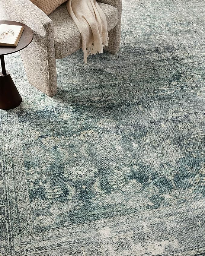 Loloi Magnolia Home by Joanna Gaines Banks Collection BAN-03 Blue/Lagoon 3'-6" x 5'-6" .13" Pile Height, Machine Washable, Accent Rug