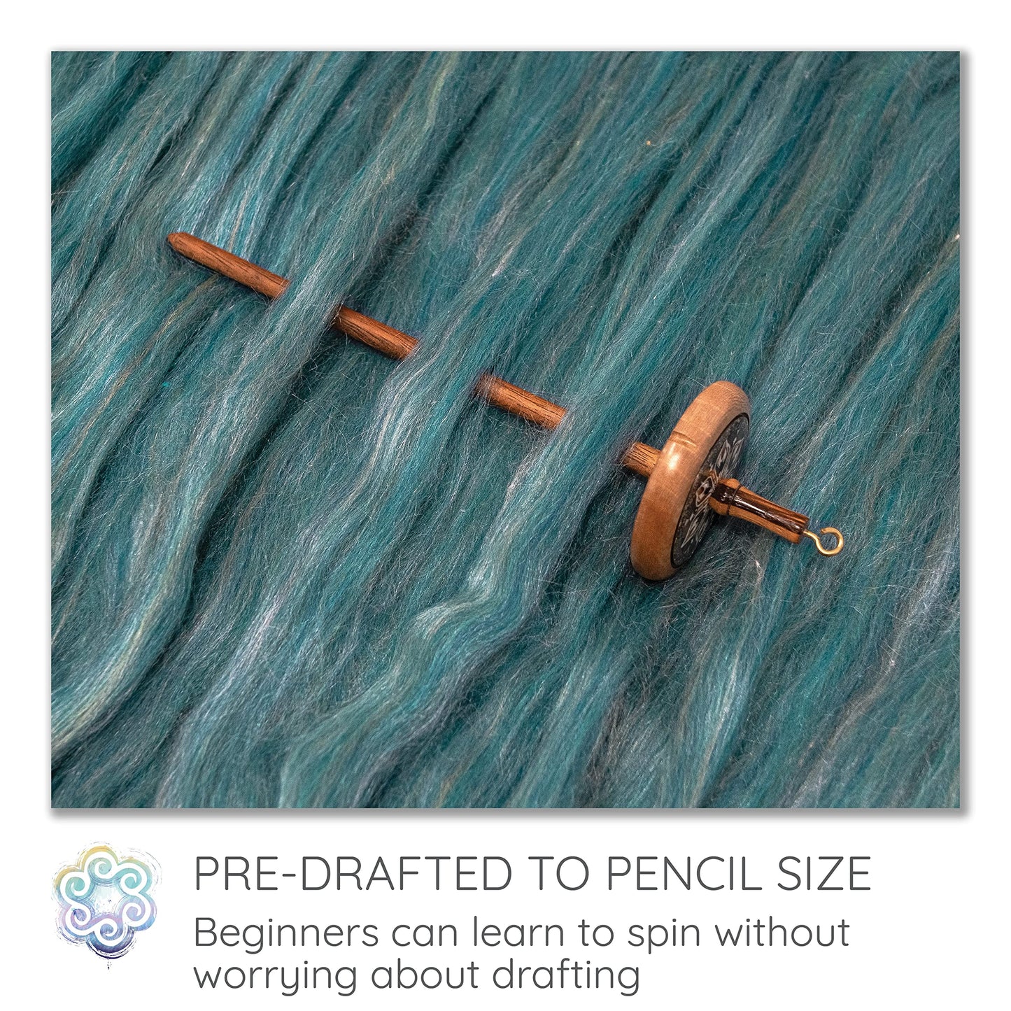 Learn to Spin - Beginner's Spinning Kit with Drop Spindle and Merino/Silk Blend Pencil Roving. Choose Your Color and Make Yarn! Color: Hydrangea