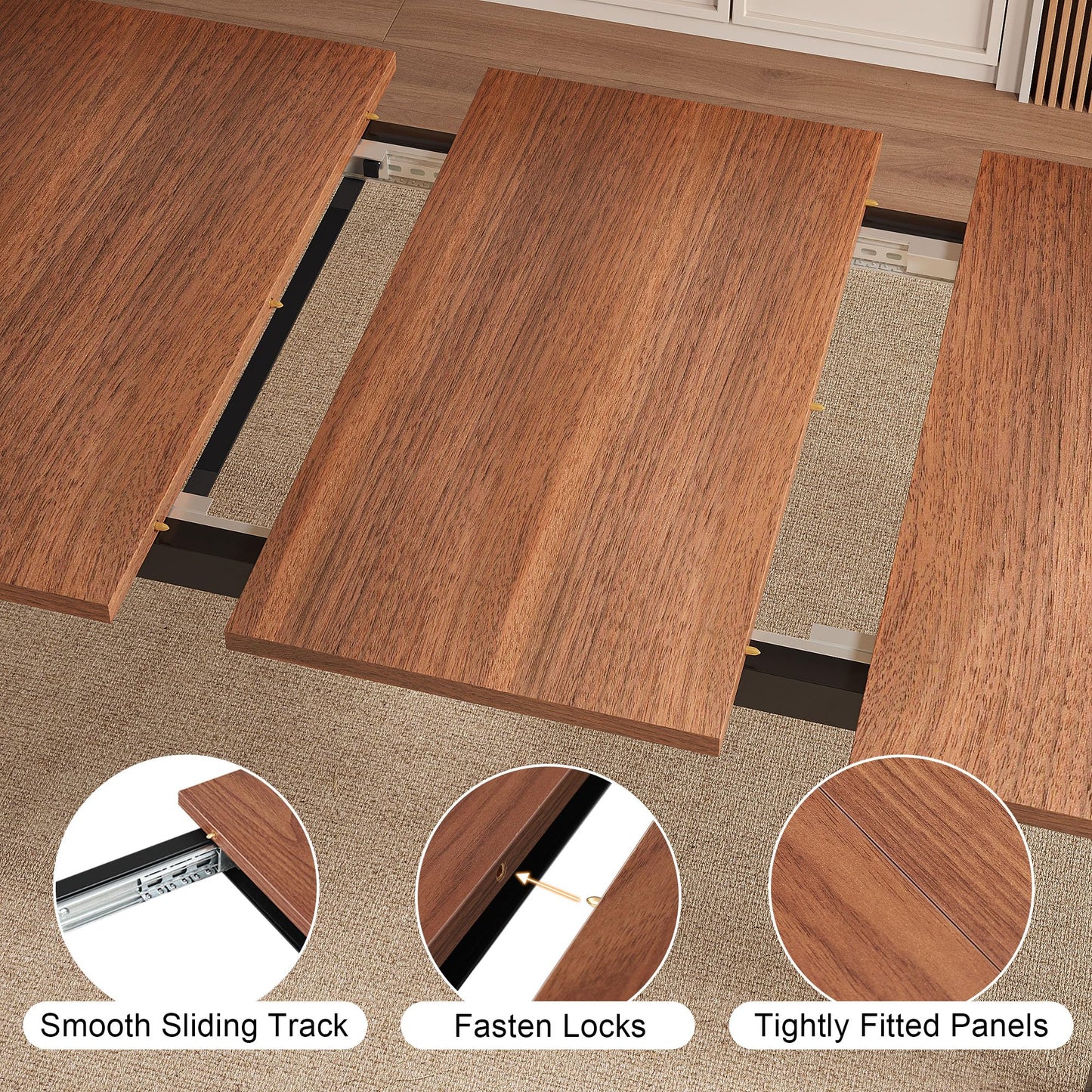 Einhomn Extendable Dining Table for 4-6, 63" Modern Kitchen Table, Farmhouse Dining Room Tables for Dining, Kitchen, Office, Living Room, Rectangular Wooden Tables, Space Saving (Walnut)