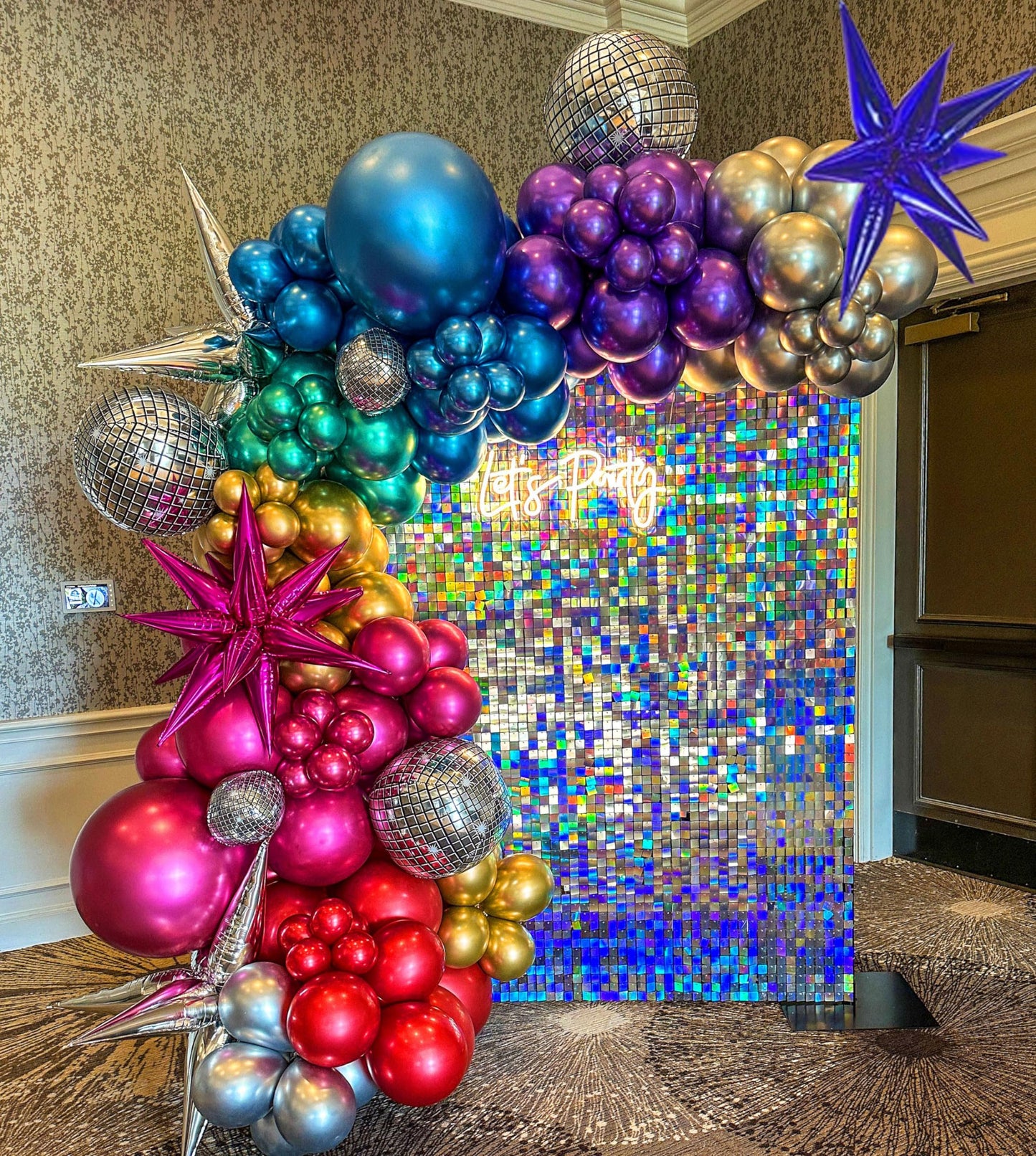Woaipati 161pcs Shiny Chrome Balloon Garland Arch Kit Retro Disco Dance Party Decorations with 4D Disco Ball Balloons and Explosion Star Foil Balloons for 80s 90s Theme Neon Birthday Galaxy Supplies