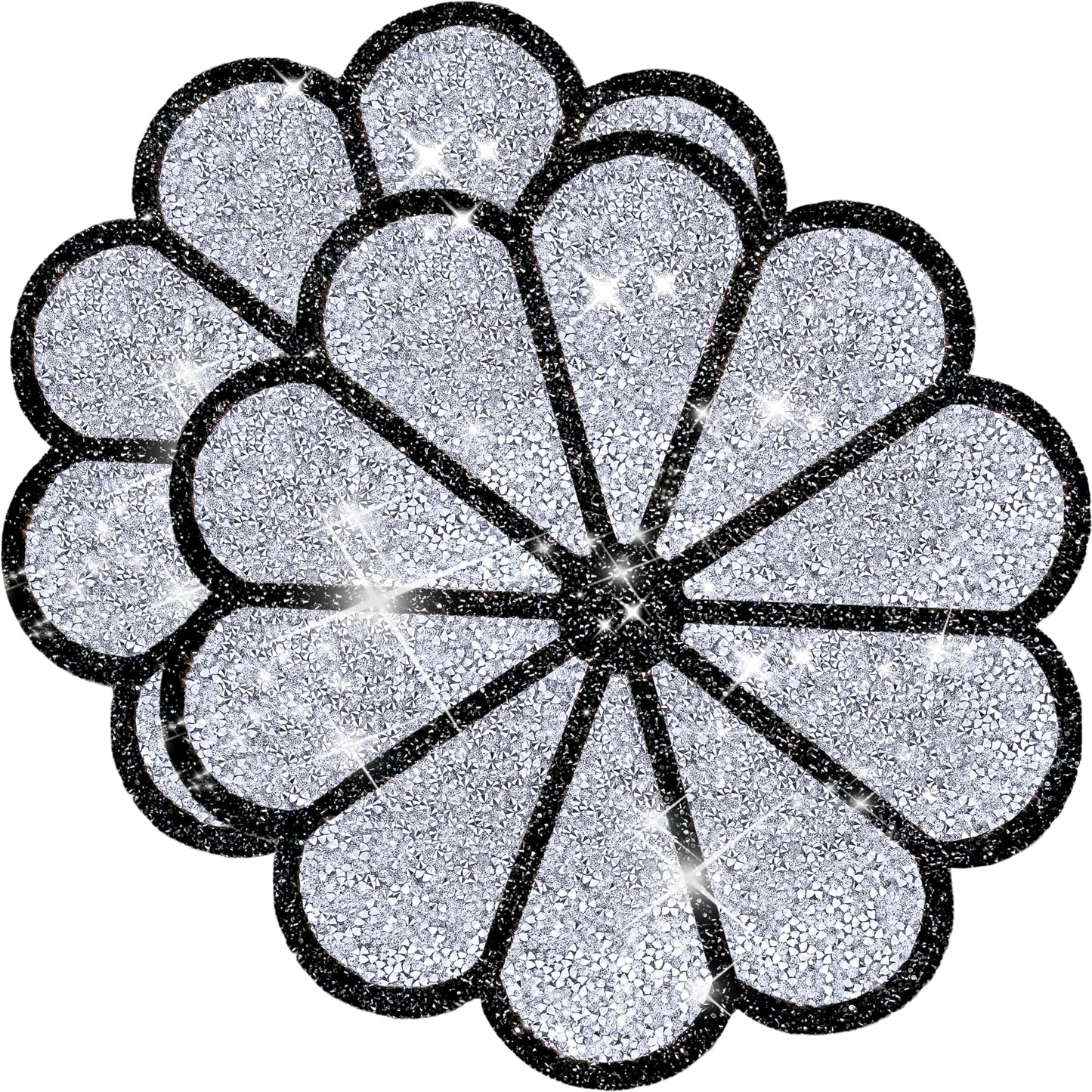 Washable Waterproof Diamond Circle Placemats for Round Tablescape Decor for Dinner and Kitchen Bling Placemats for Weddings & Special Events -2 PCS (Silver and Black)