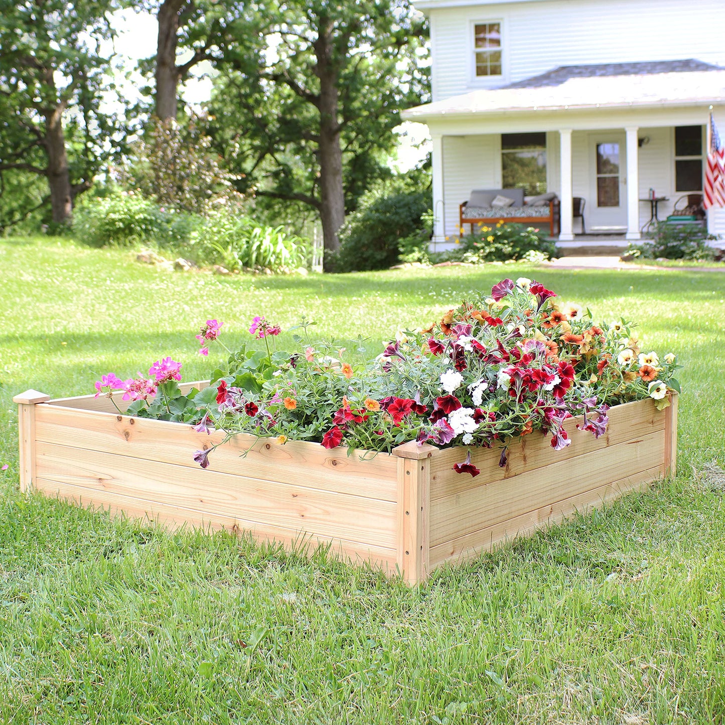 Sunnydaze Square Wood Raised Garden Bed - Outdoor Elevated Planter Box for Flower, Vegetable, and Herb Gardening - 4’ x 4’