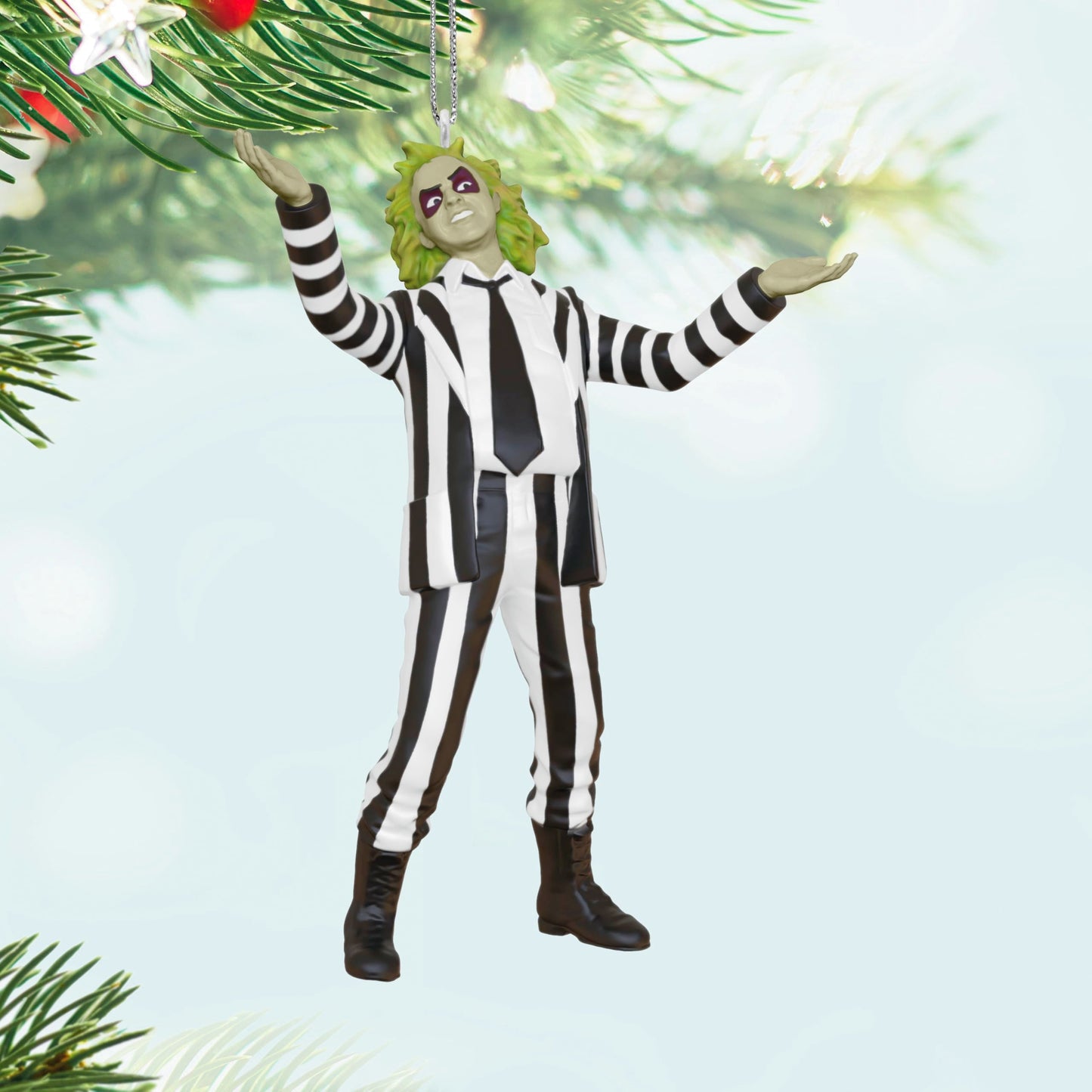 Hallmark Keepsake Beetlejuice Mini Christmas Ornament (Black and White Striped Suit) 1.5" Tiny Ornament for Tabletop Tree